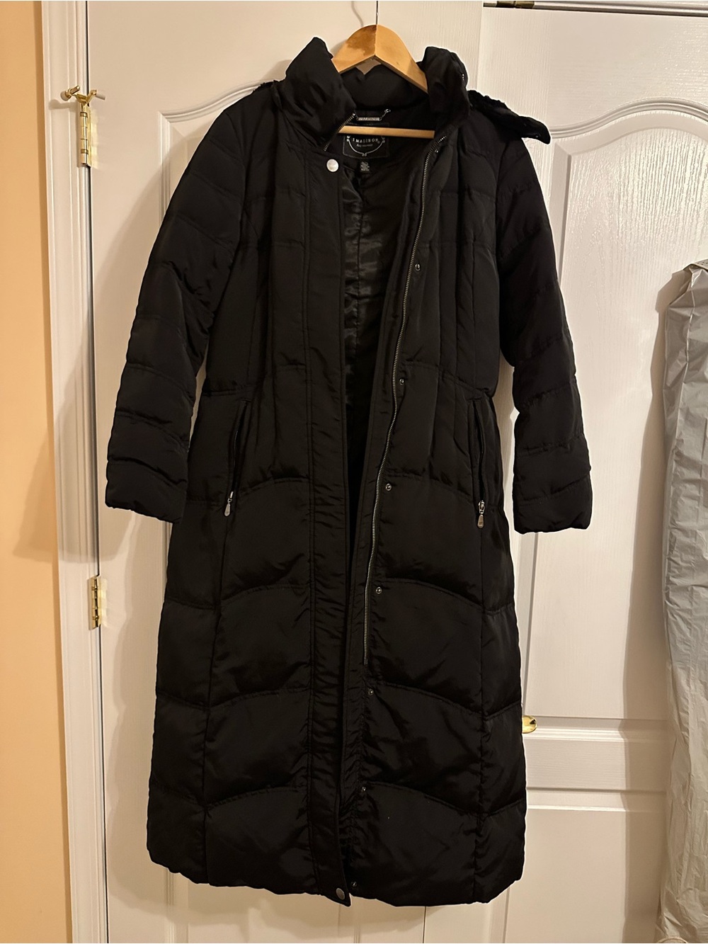 1 Madison Black Long Quilted Down-Style Puffer Coat